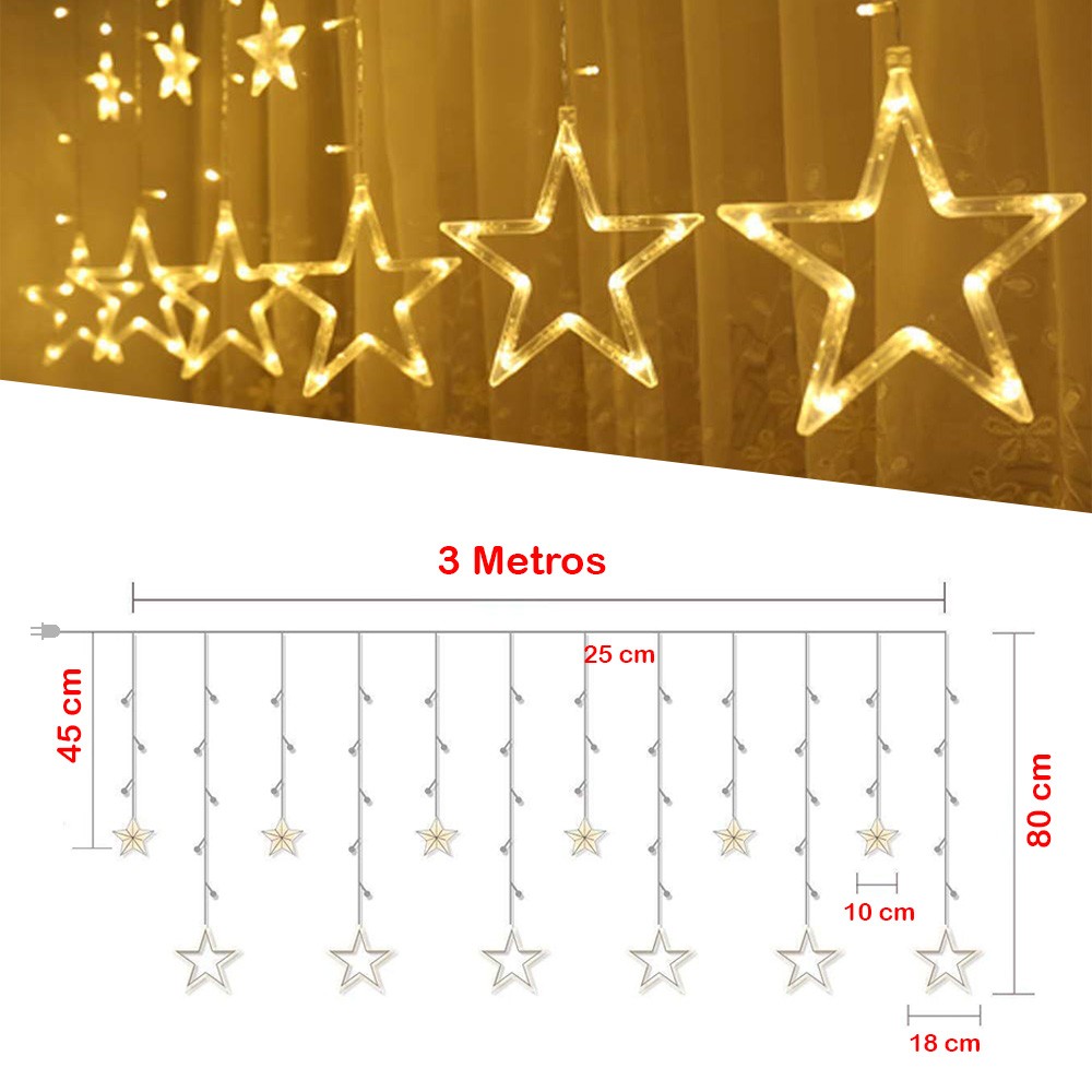 Extensión de luces forma de Estrellas de 3mts Navidad 🌟